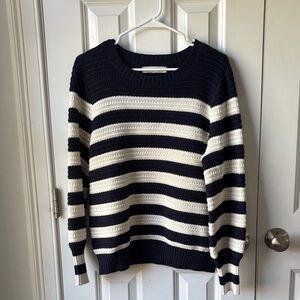 LOFT Navy and Cream Striped Sweater